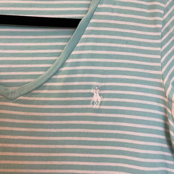 Polo Ralph Lauren Blue Short Sleeve V-Neck Striped Shirt - Picture 4 of 4